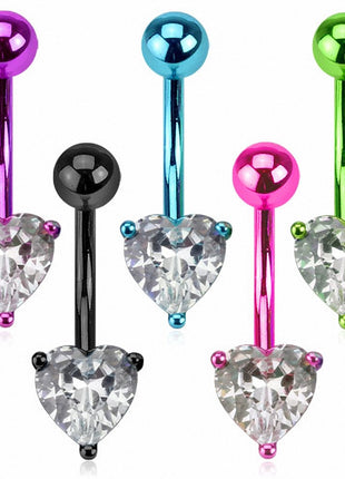 Belly button piercing neon colors with crystal heart 