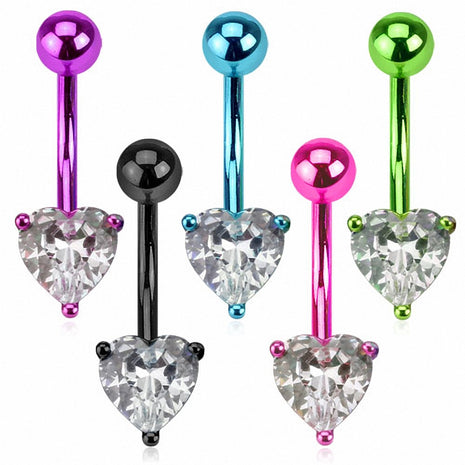 Belly button piercing neon colors with crystal heart 