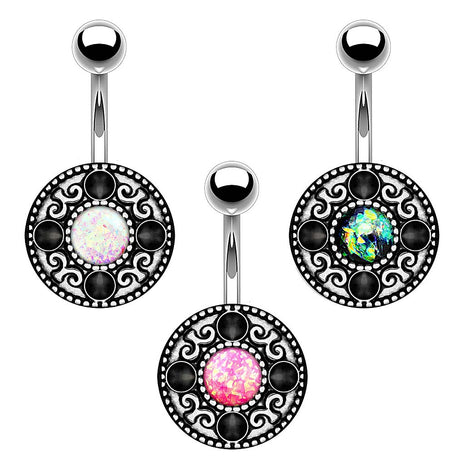 Belly Button Piercing Plug Vintage Tribal Style Glitter Opal 