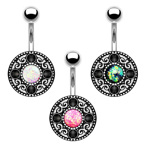 Bauchnabelpiercing Stecker Vintage Tribal Style Glitter Opal