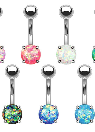 Bauchnabelpiercing Stecker Edelstahl mit eingefassten Glitter Opal