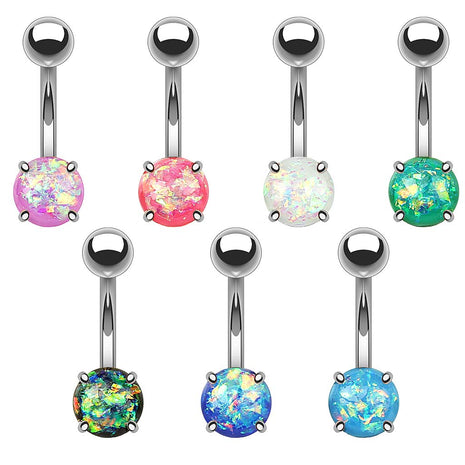 Bauchnabelpiercing Stecker Edelstahl mit eingefassten Glitter Opal