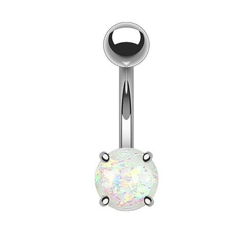 Bauchnabelpiercing Stecker Edelstahl mit eingefassten Glitter Opal