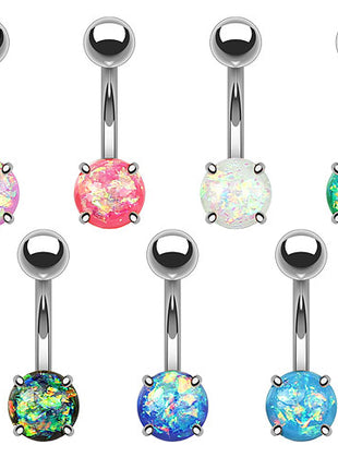 Bauchnabelpiercing Stecker Edelstahl mit eingefassten Glitter Opal