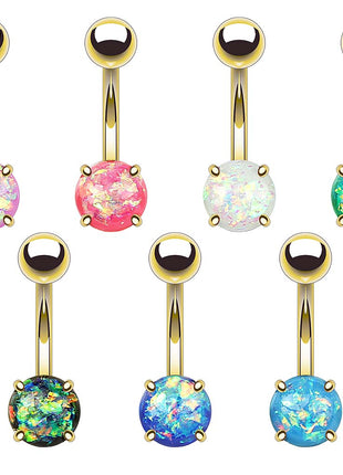 Belly button piercing plug gold plated with glitter opal 