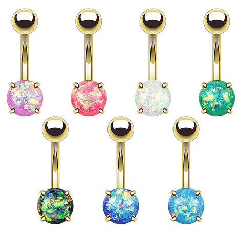 Belly button piercing plug gold plated with glitter opal 