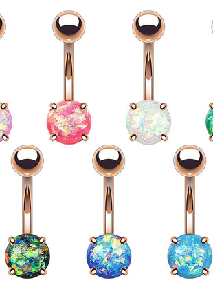 Belly button piercing stud rose gold IP with glitter opal 