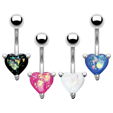 Belly Button Piercing Banana Plug Silver with Opal Heart 