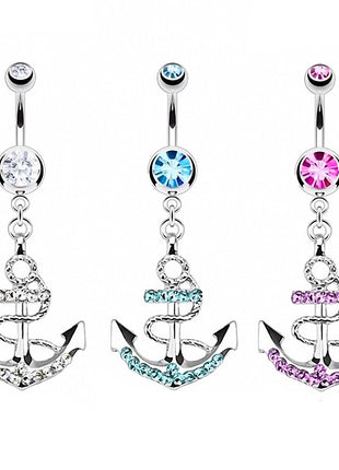 Belly button piercing jewelry crystal plug with nautical anchor pendant 