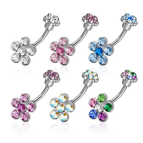 Bauchnabelpiercing Multi Kristall Doppel Blume