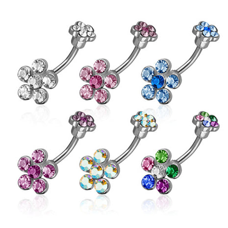 Belly Button Piercing Multi Crystal Double Flower 