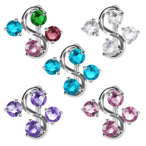 Belly button piercing jewelry plug with 4 crystals 