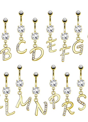 Belly Button Piercing Letters Crystal Jewelry Pendant Gold Plated 