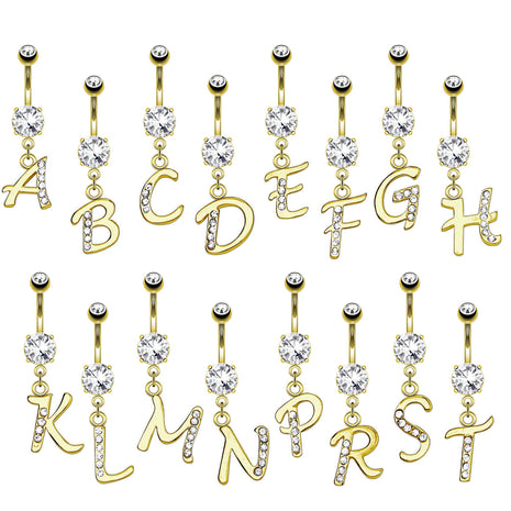 Belly Button Piercing Letters Crystal Jewelry Pendant Gold Plated 