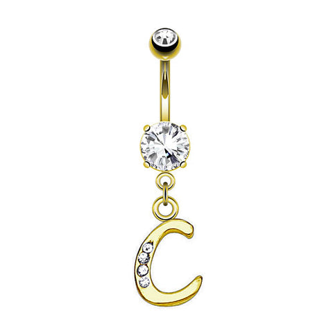 Bauchnabelpiercing Buchstaben Kristall Schmuck Anhänger vergoldet