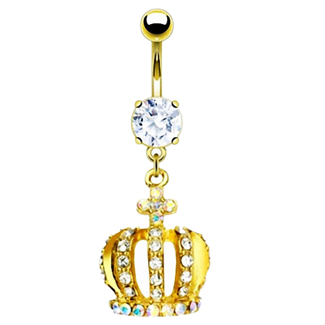 Bauchnabelpiercing Stecker Kristall Krone Gold plattiert