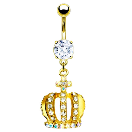 Belly Button Piercing Stud Crystal Crown Gold Plated 