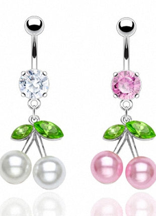 Belly Button Piercing Stud Cherry Pearl Design 