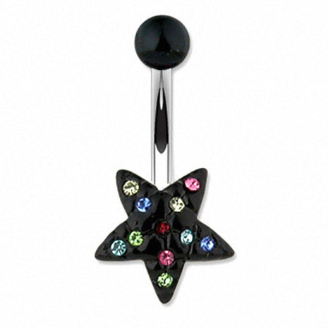 Bauchnabelpiercing Stecker Stern Schwarz mit Multi Color Kristallen