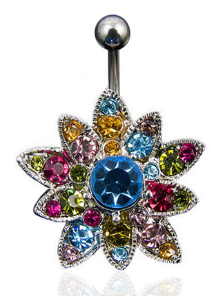 Belly Button Piercing Plug Multi Zirconia Crystal Flower 