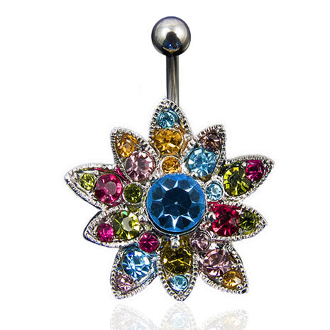 Belly Button Piercing Plug Multi Zirconia Crystal Flower 