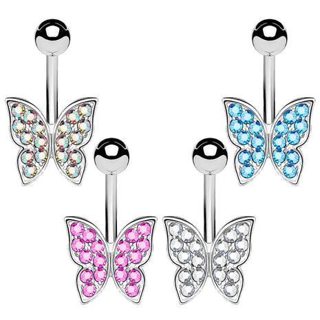 Belly Button Piercing Banana Plug Crystal Butterfly 