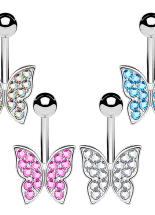 Belly Button Piercing Banana Plug Crystal Butterfly 