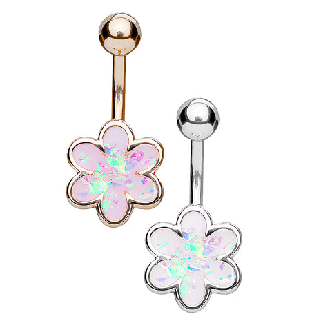 Belly Button Piercing Jewelry Plug Opal Glitter Flower 