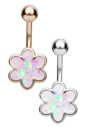 Belly Button Piercing Jewelry Plug Opal Glitter Flower 