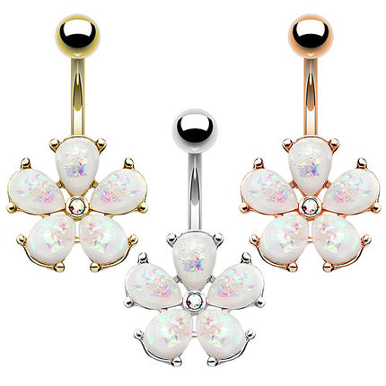 Bauchnabelpiercing Banane Stecker Blütenblätter mit Opal Steinen