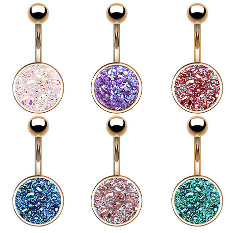 Bauchnabelpiercing Banane Stecker Druzy Kristall Quarz Rosegold IP