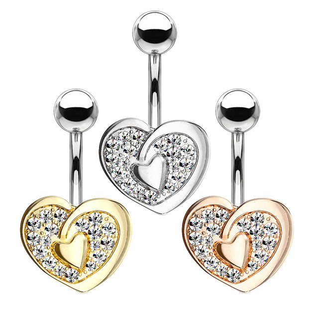 Bauchnabelpiercing Banane Stecker Herz mit Kristall Strass Inlay