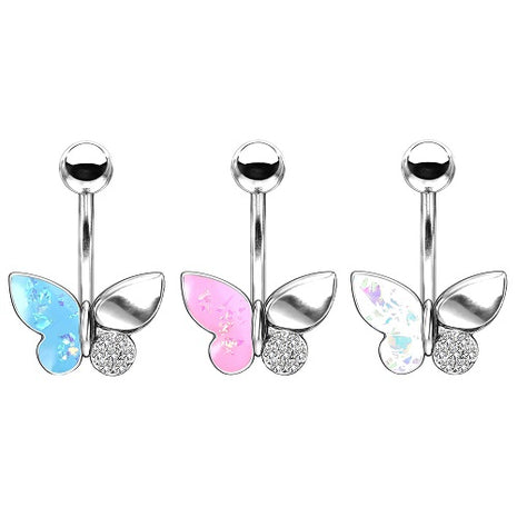 Bauchnabelpiercing Banane Stecker Schmetterling mit Opal und Kristallen