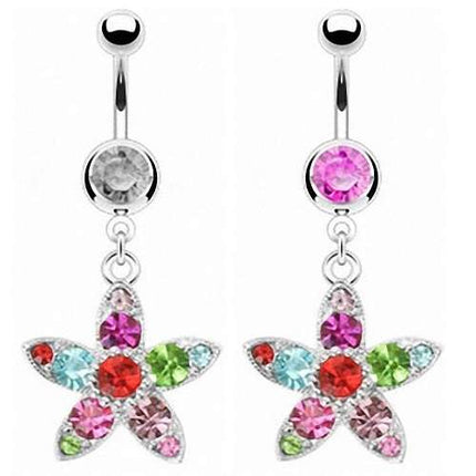 Bauchnabelpiercing Multi Kristall Blumen Anhänger