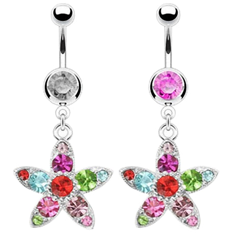 Belly Button Piercing Multi Crystal Flower Pendant 