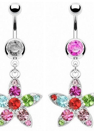 Bauchnabelpiercing Multi Kristall Blumen Anhänger