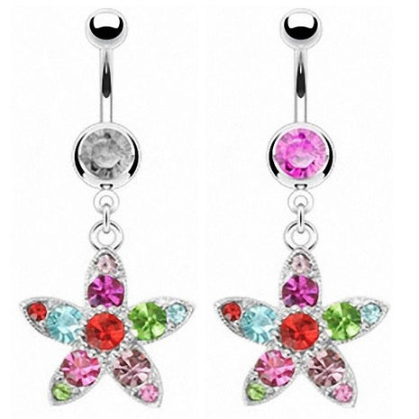 Bauchnabelpiercing Multi Kristall Blumen Anhänger