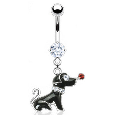 Belly Button Piercing Crystal Plug Pendant Dog 