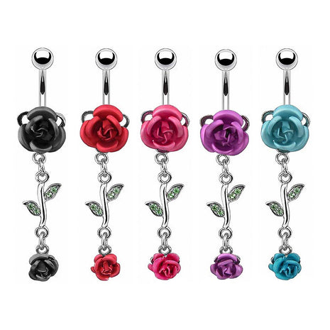 Belly button piercing jewelry plug with rose flower pendant 