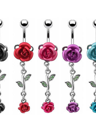 Belly button piercing jewelry plug with rose flower pendant 