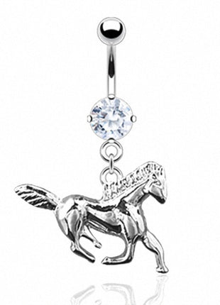 Belly button piercing with crystal and horse pendant 