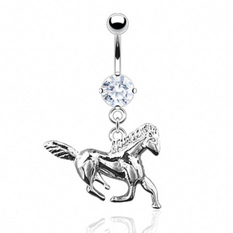 Belly button piercing with crystal and horse pendant 