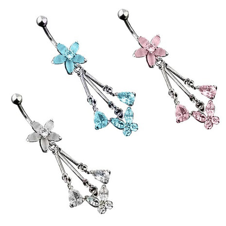 Belly Button Piercing Zirconia Crystal Flower Pendant 