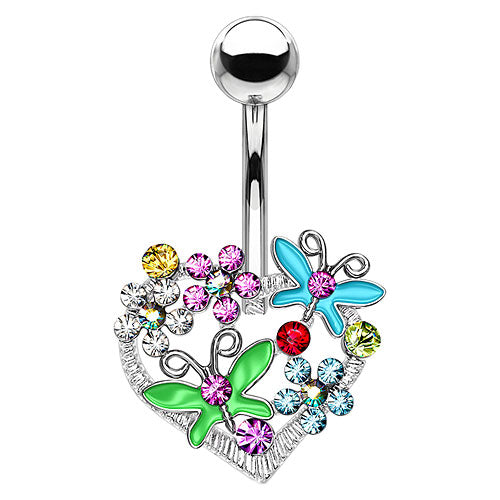 Bauchnabelpiercing Multi Kristall Blumen Schmetterling Herz