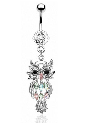 Belly Button Piercing Multi Crystal Owl Pendant 