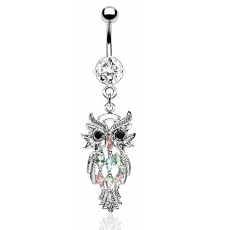 Belly Button Piercing Multi Crystal Owl Pendant 