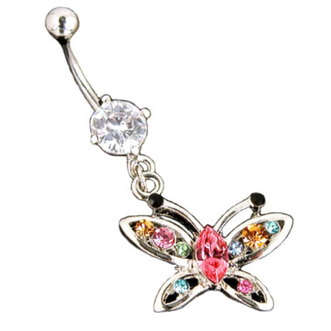 Belly button piercing plug crystal butterfly colorful 