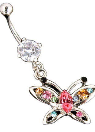 Belly button piercing plug crystal butterfly colorful 