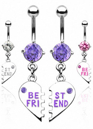 Belly Button Piercing Heart 1 Pair "Best Friend" 