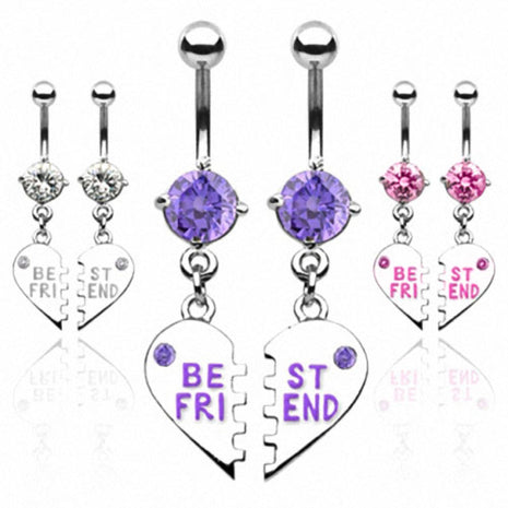 Belly Button Piercing Heart 1 Pair "Best Friend" 